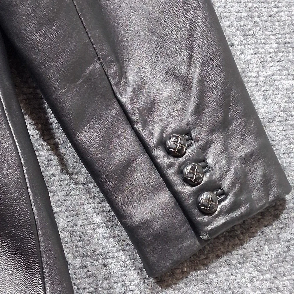 Croft & Barrow Womens Black Lambskin Genuine Leather 3-Button‎ Blazer Jacket M